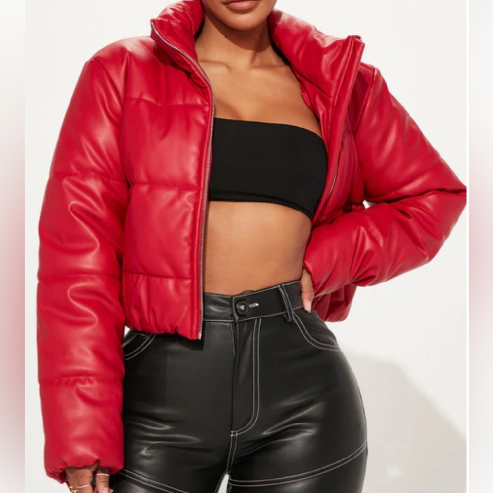 Vixen Faux Leather Puffer Jacket in Red – Size 2X NWT